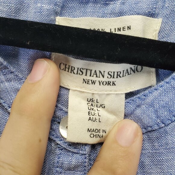 Christian Siriano Top Womens Large Blue 100% Linen Sleeveless Button-Down - Picture 2 of 9